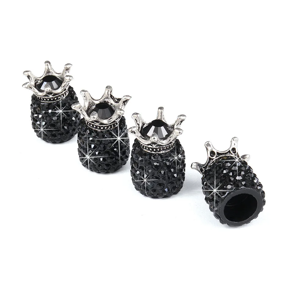 4pcs Black 4 шт. Корона искристый Алмазный кристалл Колесные колпаки горный Хрусталь Глина ABS автомобильные клапаны шин стержень шины воздушный клапан крышки Герметичная крышка Bling - Цвет: 4pcs Black