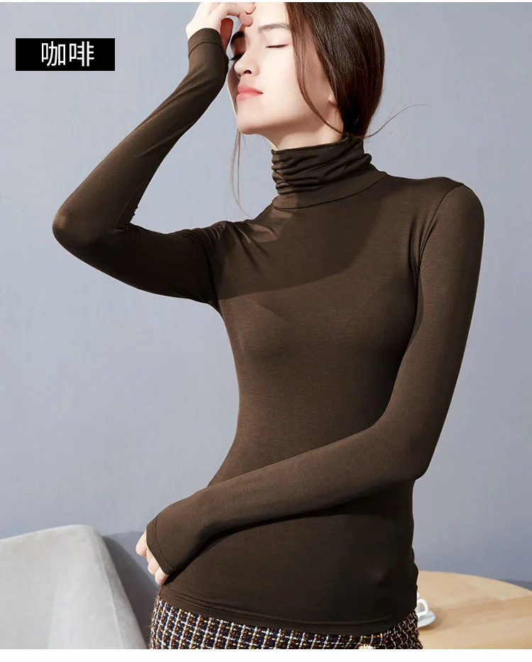

Autumn Winter New Turtleneck Woman Tshirts Net Yarn Bottoming Shirt Female Elasticity Top Long Sleeve Sexy Women'S T-Shirts C71