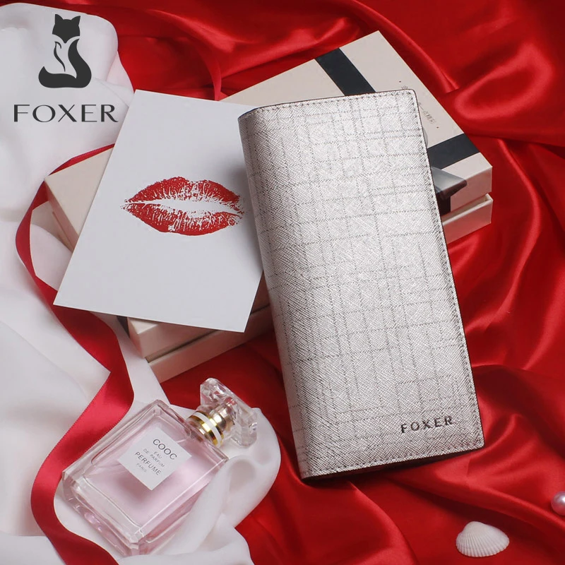 Длинный кошелек FOXER для женщин модный Классический Дамский бумажник из воловьей