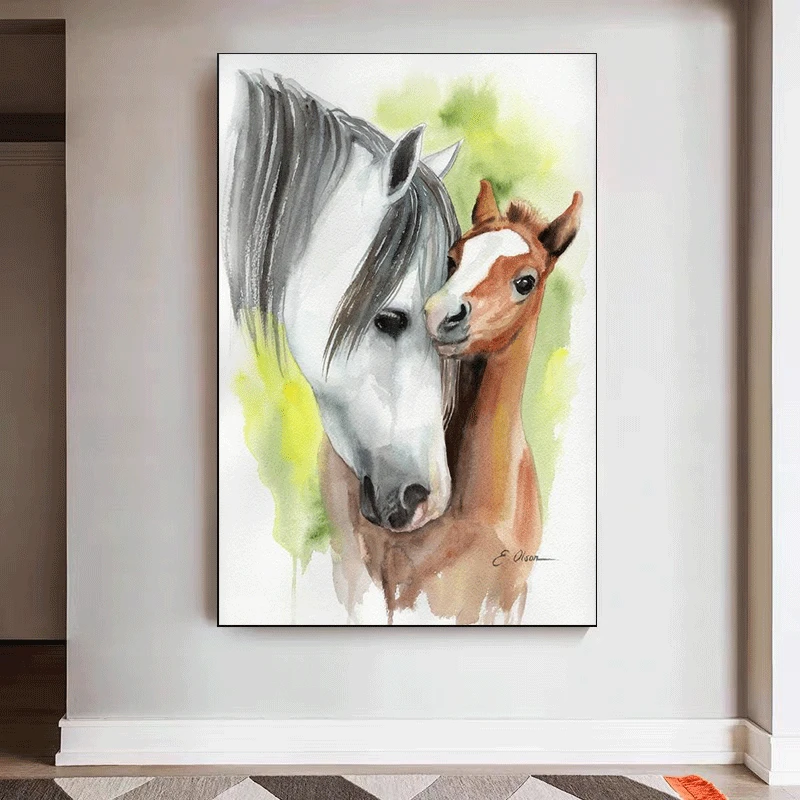 Холщовый постер с изображением двух лошадей и животных картина маслом холст пони