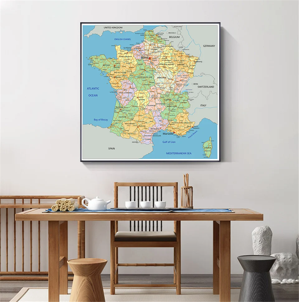 

90*90 cm Political Map of The France Non-woven Canvas Painting Wall Art Poster Living Room Home Decor School Supplies In French