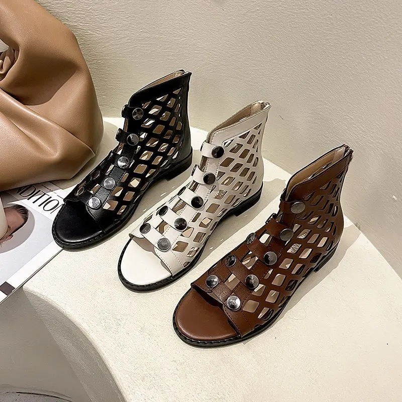 

New Martin boots women's net boots college wind sandals British style flat low heel all-match short boots women's shoes X815