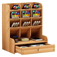 multi function wooden desktop pen holder office school stationery storage case desk pen pencil organizer