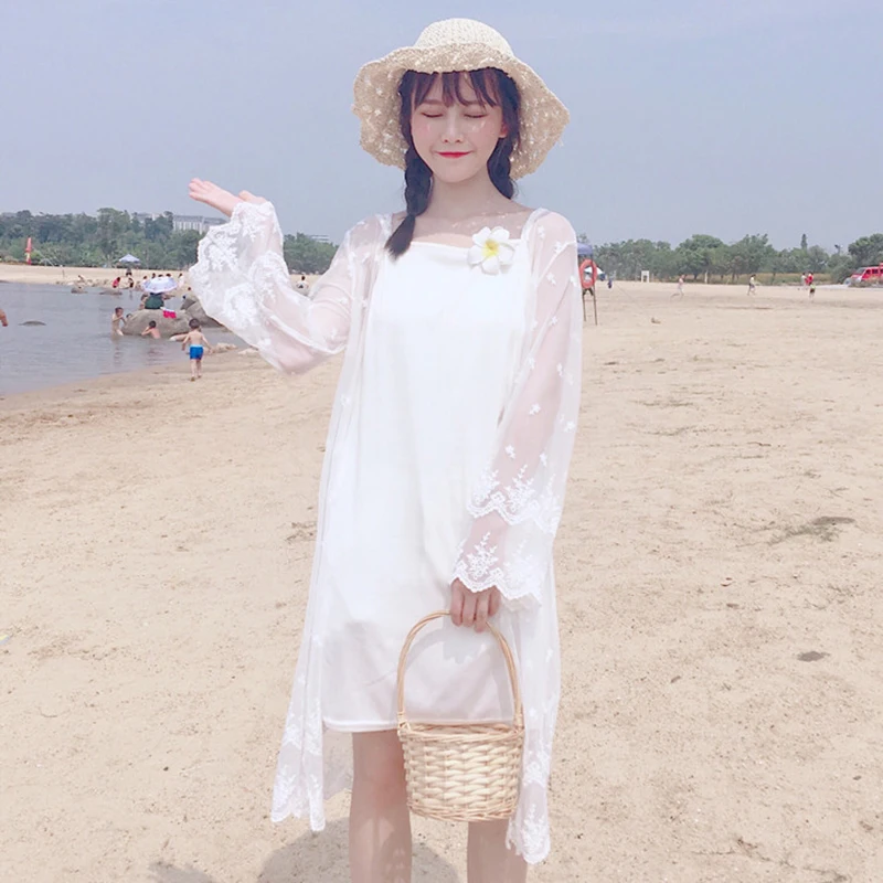 

Sunscreen Shirt Female 2020 New Summer Sexy Outdoor Cardigan White Lace Cappa All-match Beach Jacket