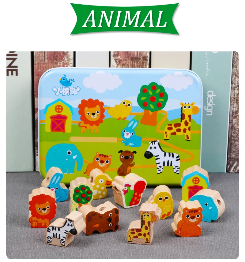 Logwood Детские деревянные игрушки DIY игрушка мультфильм фрукты животное нанизывание резьбы деревянные бусины игрушка Monterssori развивающие для детей