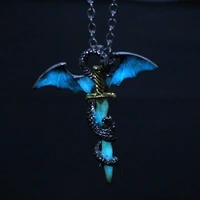 luminous dragon pendant necklace fluorescence necklace golden sword glow in the dark necklace for men women party hallowen gifts