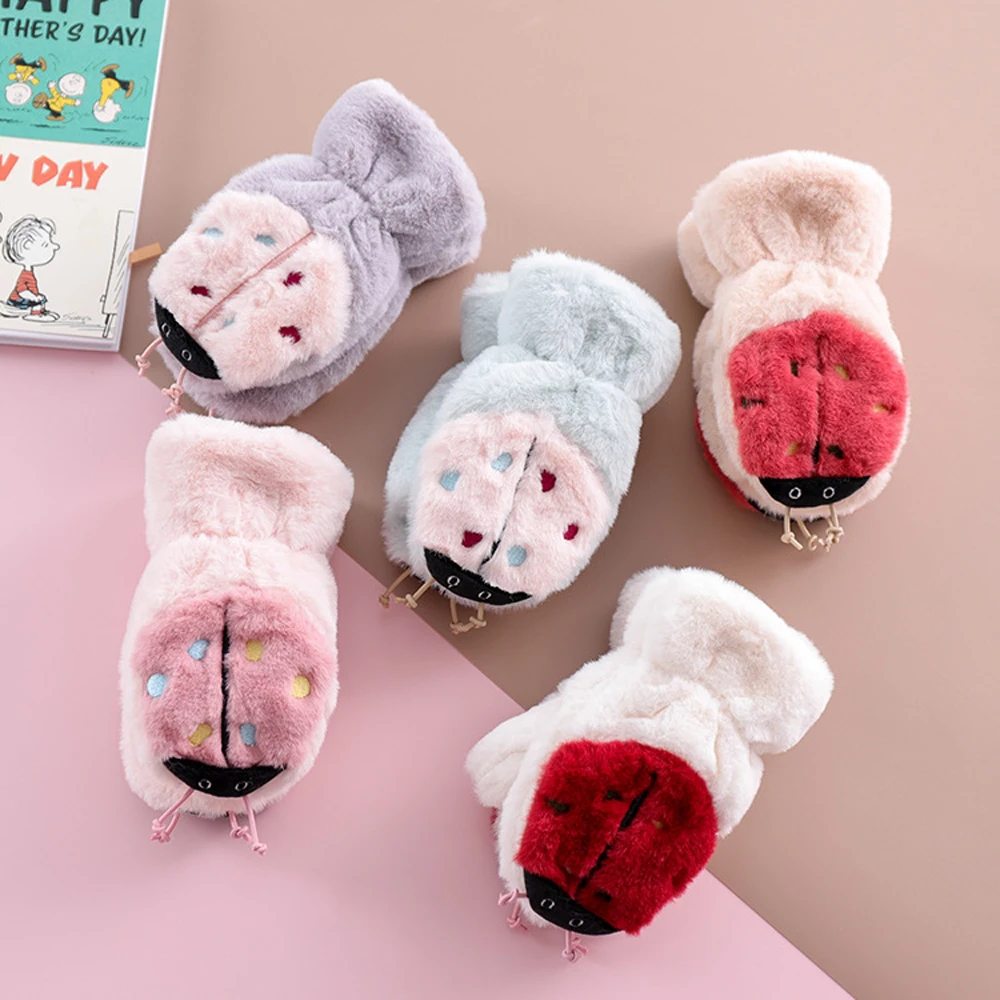 

Милый 3d Божья коровка перчатки для детей ясельного возраста Детские теплые зимние вязаные варежки с строка с плюшевой подкладкой с флисово...