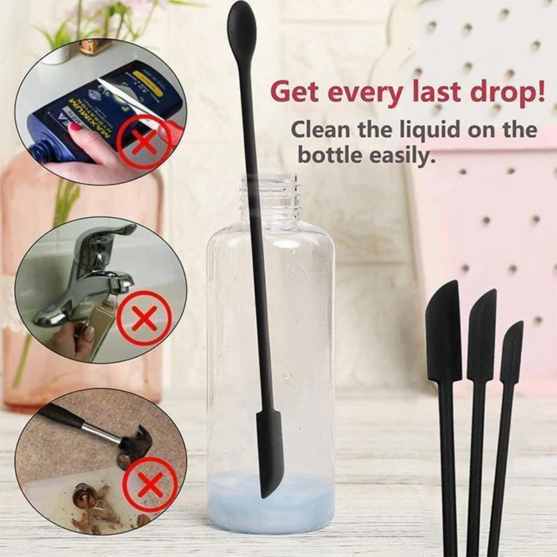

3PCS Flexible Mini Spatula Double-head Silicone Scraper Cooking Cosmetic Makeup Spatula Flexible Last Drop Spatula for Kitchen