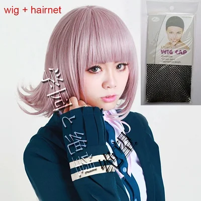 Супер DanganRonpa 2 Dangan Ronpa Косплей Chiaki Nanami Униформа куртка рубашка галстук юбка для женщин Косплей Костюм - Цвет: Wig and Hairnet