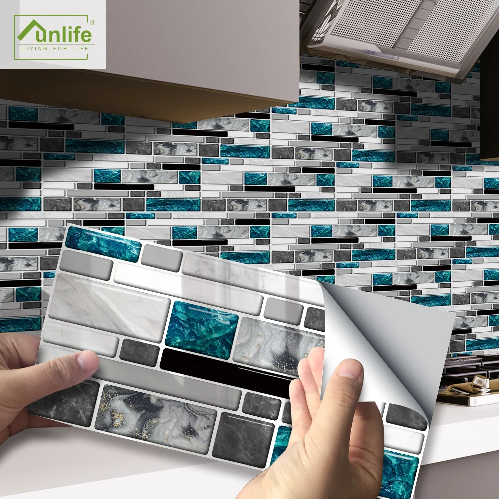 

Funlife® 20x10cm Waterproof PVC Self-adhesive Backsplash Gray Agate Blue GlassTile Stickers Fireplace Kitchen Bathroom Decors