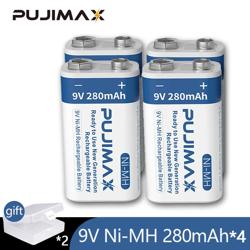

PUJIMAX New 9V Ni-MH Rechargeable Battery 4Pcs 280mAh Battery Pack For Massager Toy Remote Cpntrol Multimeter Instrument Durable