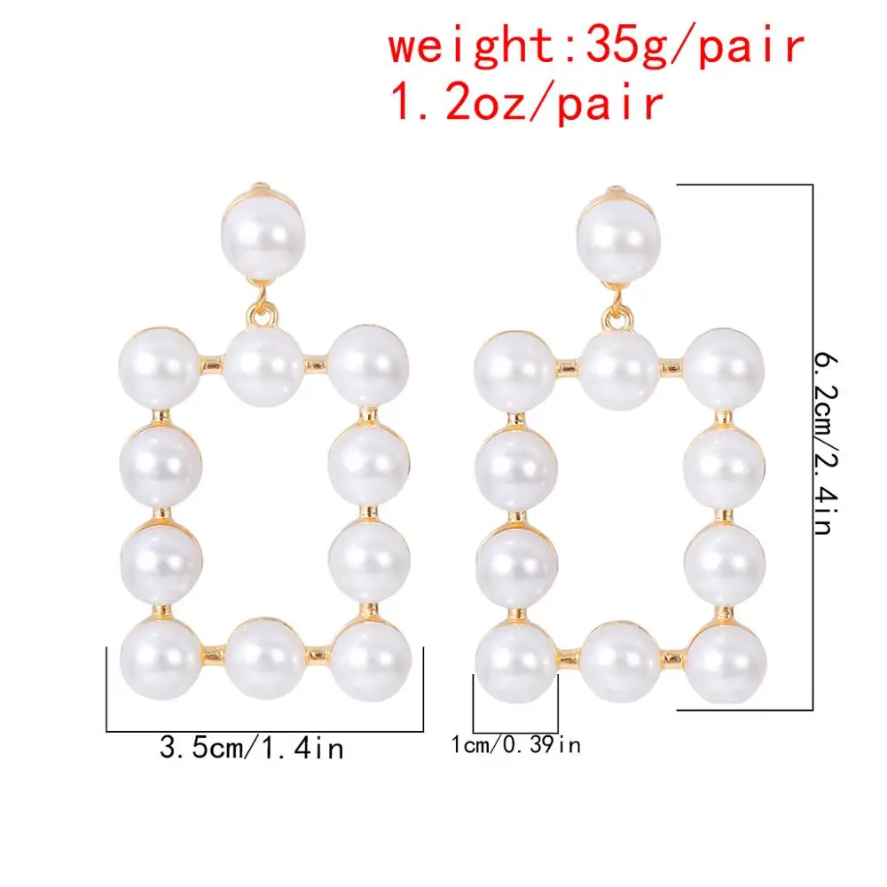 

Boho Big Imitation Pearl Earrings for Women Geometric Wedding Party Jewelry Large Statement Earring White Color Bijoux Wholesale