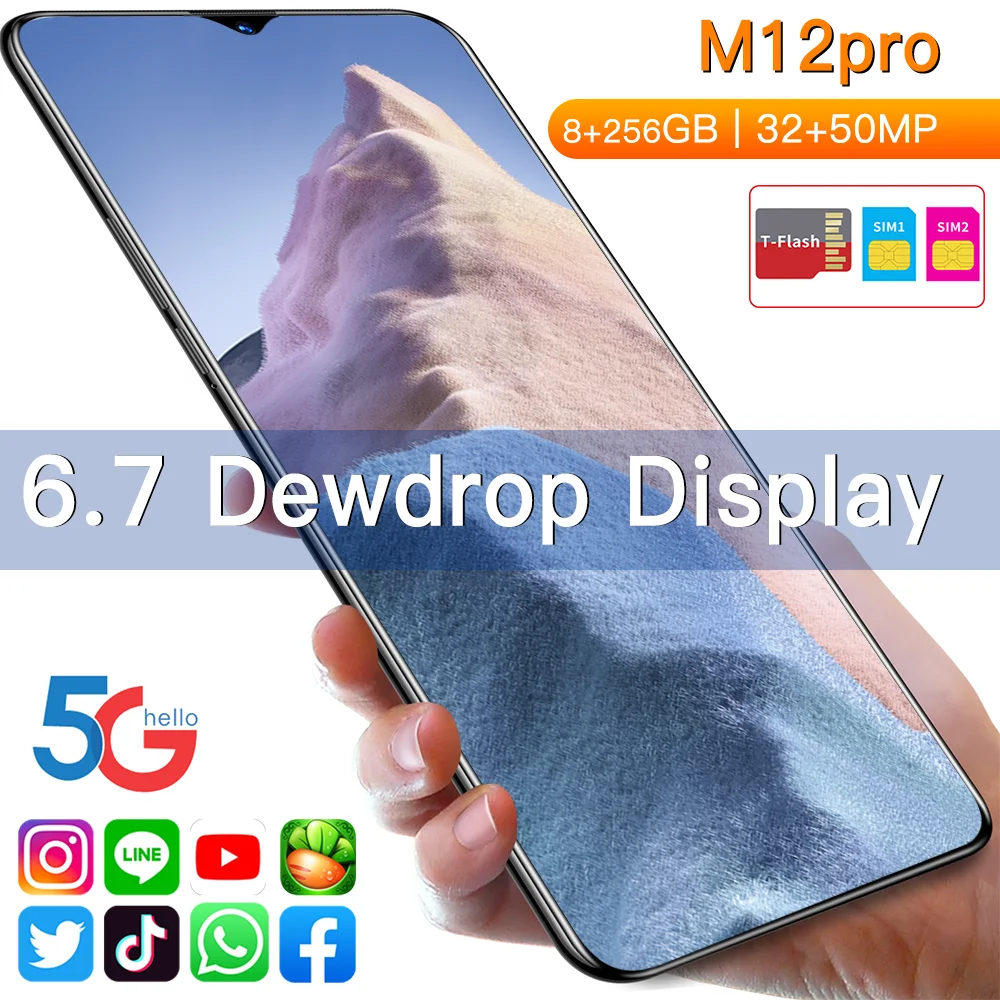 

AXIAOM12 Pro New Arrival 6.7Inch 8+256GB 32+50MP MTK6889 10Core Face Unlock 6800MAH Dual SIM Card 5G Mobile Phone Android10.0