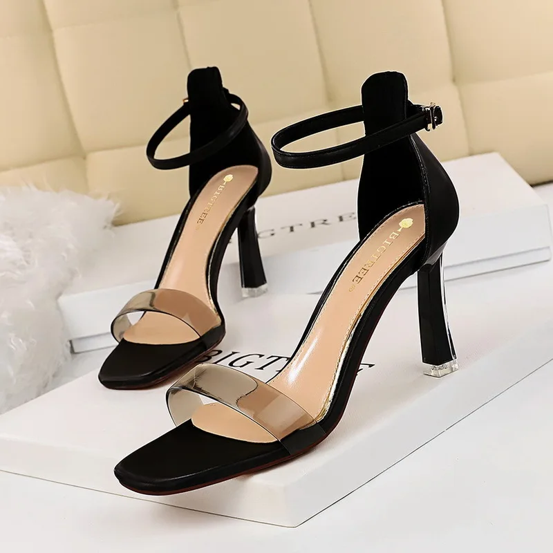 

Fashion Sexy Transparent PVC Sandals for Women Crystal High Heels Pumps Peep Toe Summer Shoes Femmes Sandales Size 34-40 8.5CM