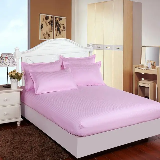 Розовый 40 хлопок сатин натяжная простыня в полоску наматрасник четыре угла с резинкой 12 цветов - Цвет: Розовый