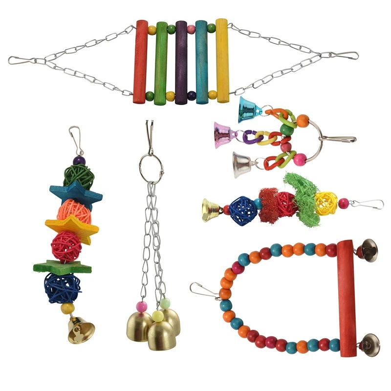 

6 Pack Bird Swing Toys-Parrot Hammock Bell Toys For Budgie,Parakeets, Cockatiels, Conures And Love Birds