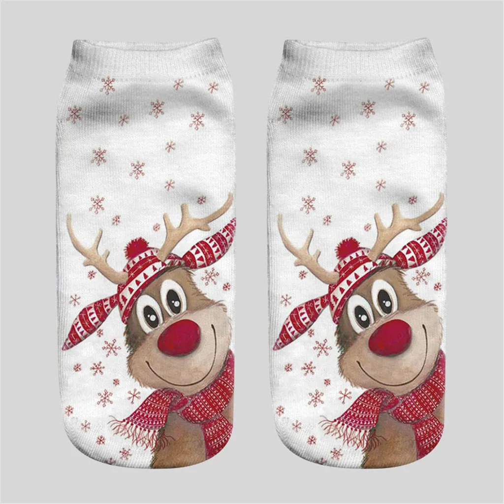 Рождественские носки унисекс забавные модные с 3D принтом милые короткие Женские