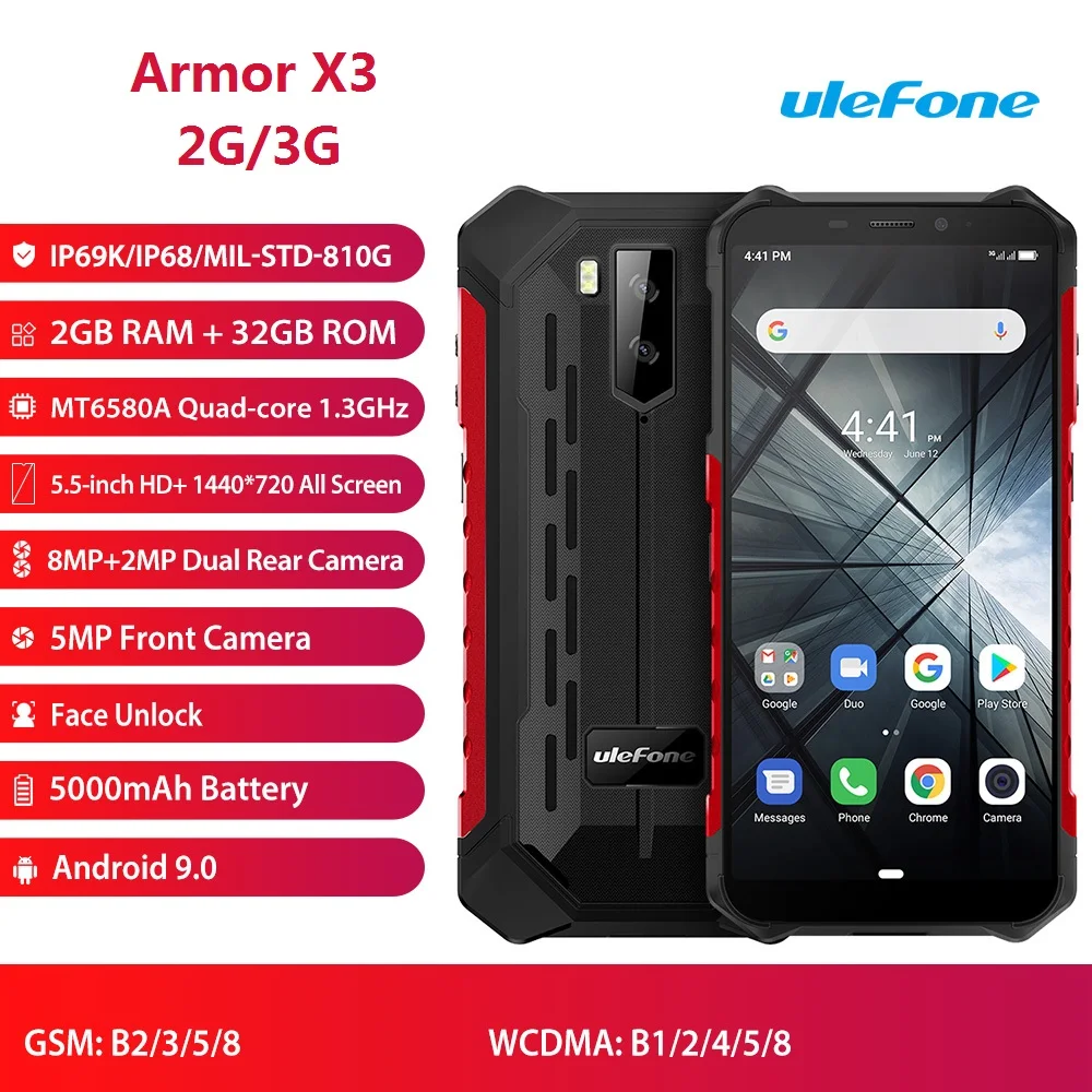 Ulefone Armor X3 смартфон с 5 5-дюймовым дисплеем четырёхъядерным процессором ОЗУ 2 Гб ПЗУ