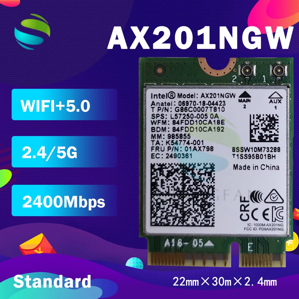 Wi-Fi 6 Intel AX201 Bluetooth 5.0 Dual Band 2.4G/5G kablosuz NGFF Wifi kartı AX201NGW/802 11ac/ax 2.4Gbps Wlan adaptörü