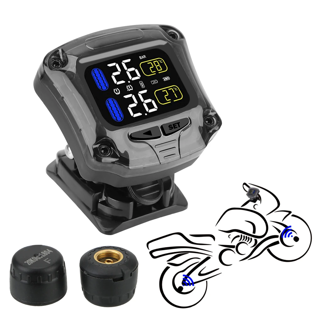 

Wireless Motorcycle TPMS Pressure Warning Monitoring System LCD Screen Display Motorbike Tire Sensor Internal External Sensors
