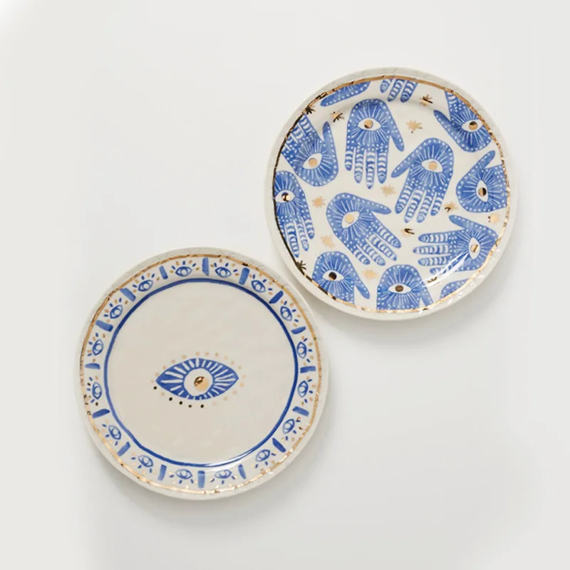 

Tea Cups Handmade Creative Gifts Ceramic Hand Eye Mugs and Plates Gold Rim Decorative Kitchen Home Tableware Personalized Coffee