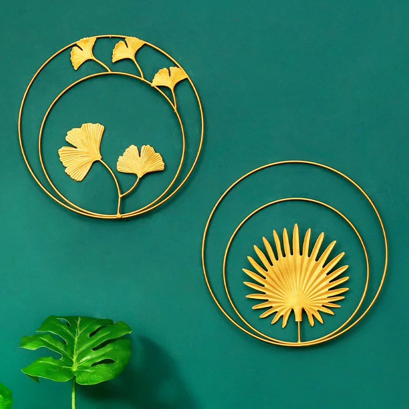

Nordic Light Luxury Golden Round Ginkgo Leaf Metal Wall Hanging Home Living Room Wall Decoration Background Leaf Wall Decoration