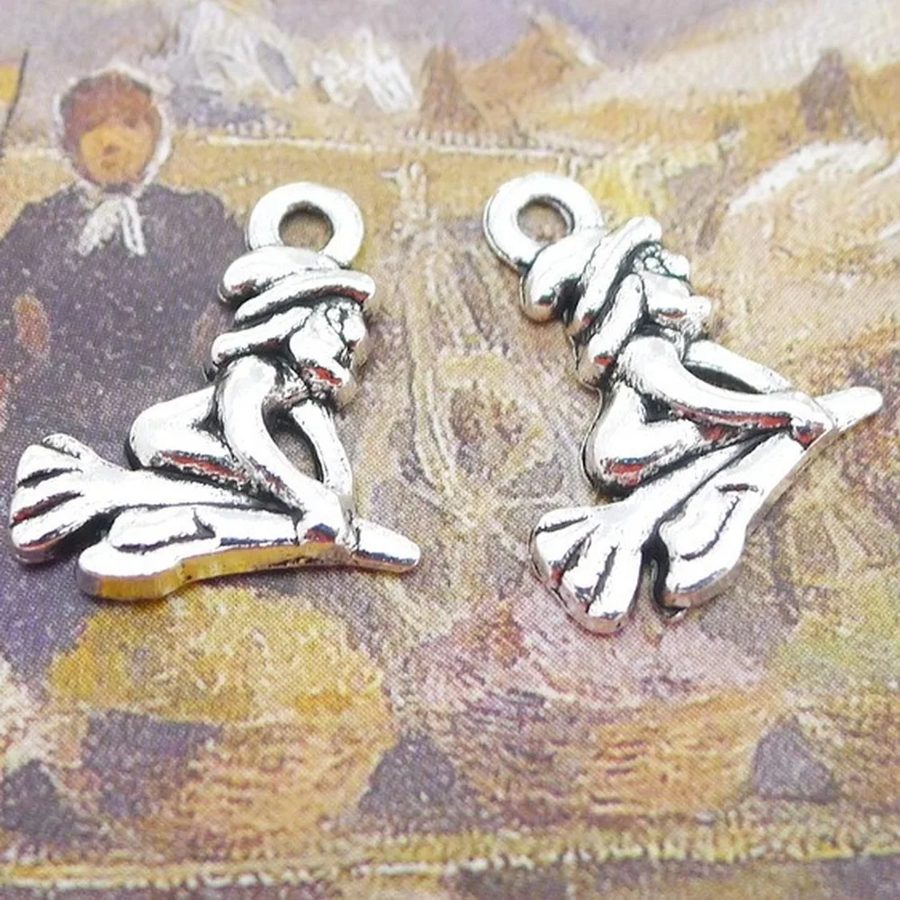 

200pcs Witch Charms 15mm x 19mm DIY Jewelry Making Pendant antique silver color