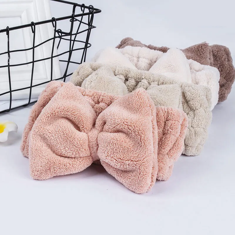 

Hair Accessories Big Bowknot Elastic Hair Bands DIY for SPA Bath Shower Makeup Wash Face Hairbands Coral Fleece Headband