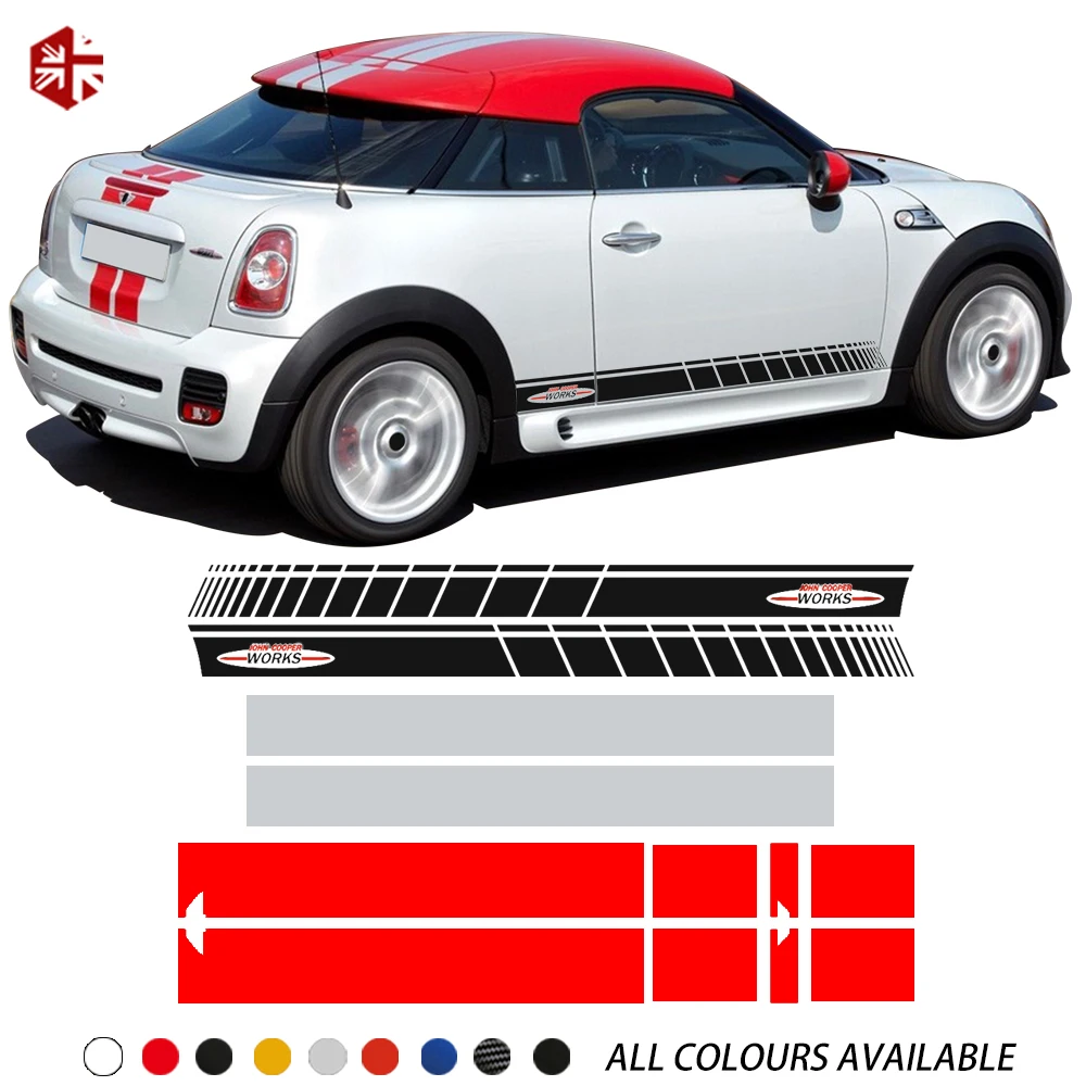 For MINI Coupe R58 Cooper S JCW Accessories Car Hood Bonnet Engine Cover Trunk Rear Body Kit Decal Side Stripes Skirt Sticker