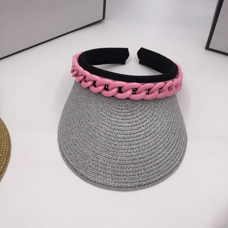 

fashion color chain straw empty hat cap sunscreen cap youth wide-brim leisure travel ins