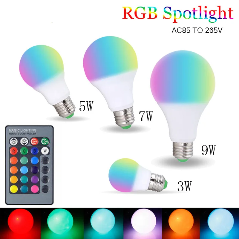 Приглушаемая светодиодная RGB-лампа E27 меняющая цвет 16 цветов волшебная