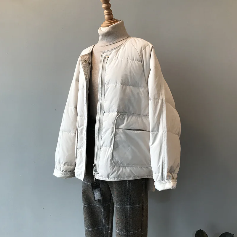 

Winter White Duck Down Jacket Women 2020 New Oversize O Neck Bread Light Coat Single Breasted Causal Parka Jacket Female Fashion