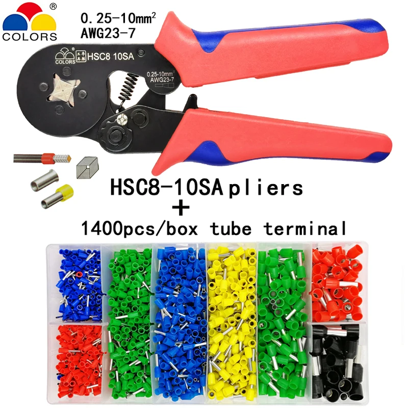 HSC8 10SA 1400ube HSC8 10SA обжимные плоскогубцы 0,25-10мм2 23-7AWG HSC8 6-6A/6-4A Клеммная коробка для труб бренд мини Тип круглый нос европейские плоскогубцы инструменты - Цвет: HSC8 10SA 1400ube