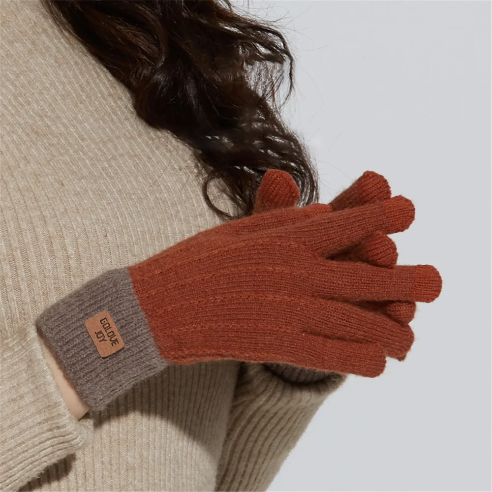 

Зимние Модные однотонные теплые вязаные милые перчатки для девушек с сенсорным экраном уличные ветрозащитные бархатные женские перчатки в...