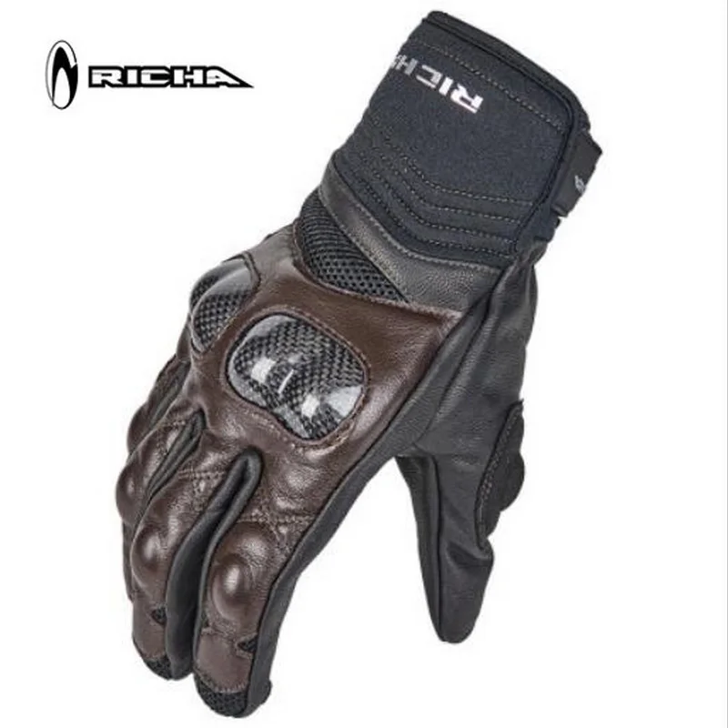 Перчатки для мотоциклистов Richa, мужские, летние, из овечьей кожи с углеродным волокном для защиты, экипировка для езды на мотоцикле, перчатки с сенсорным экраном.