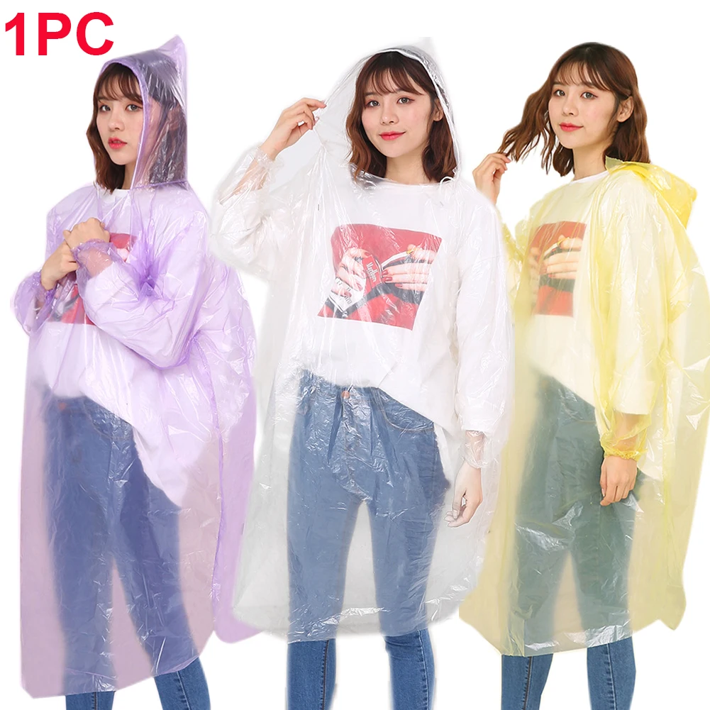 

Fashion With Hood Poncho Women Raincoat Adults Half-transparent Outdoor Sports Disposable Camping Cycling Thickened Waterproof