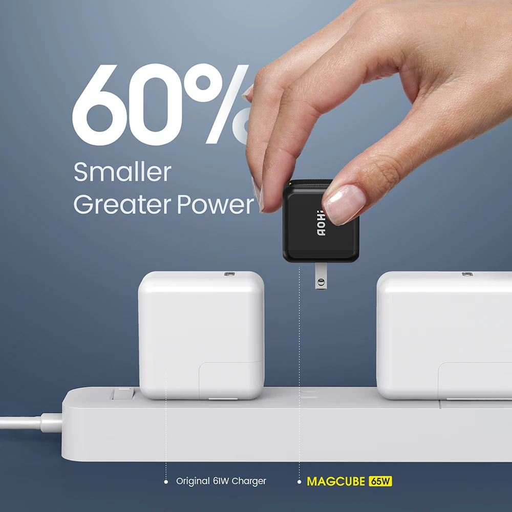 AOHI-cargador Magcube de 65W GaN +, cargador tipo C PD con Cable USB C a C de 100W, cargador r&aacute;pido para MacBook, iPhone 13, 12-2