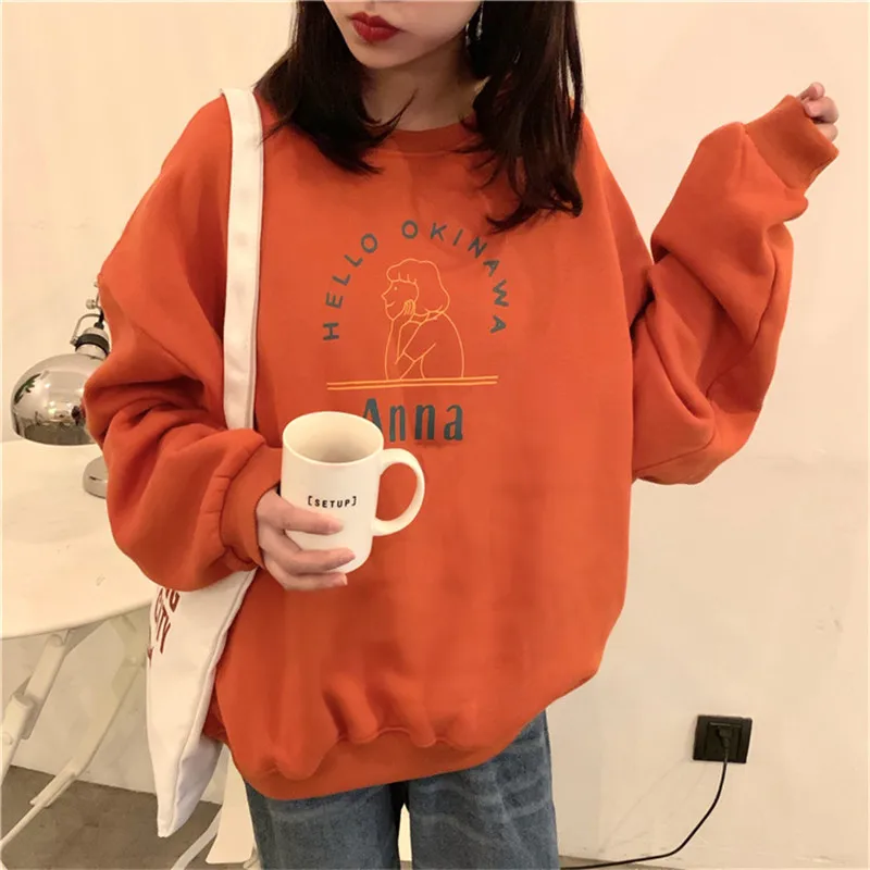 

Cute Cartoon Print Sweatshirt Women Harajuku O-Neck Autumn Spring Pullover Vintage Streetwear Casual Loose Oversized Sweatshirt