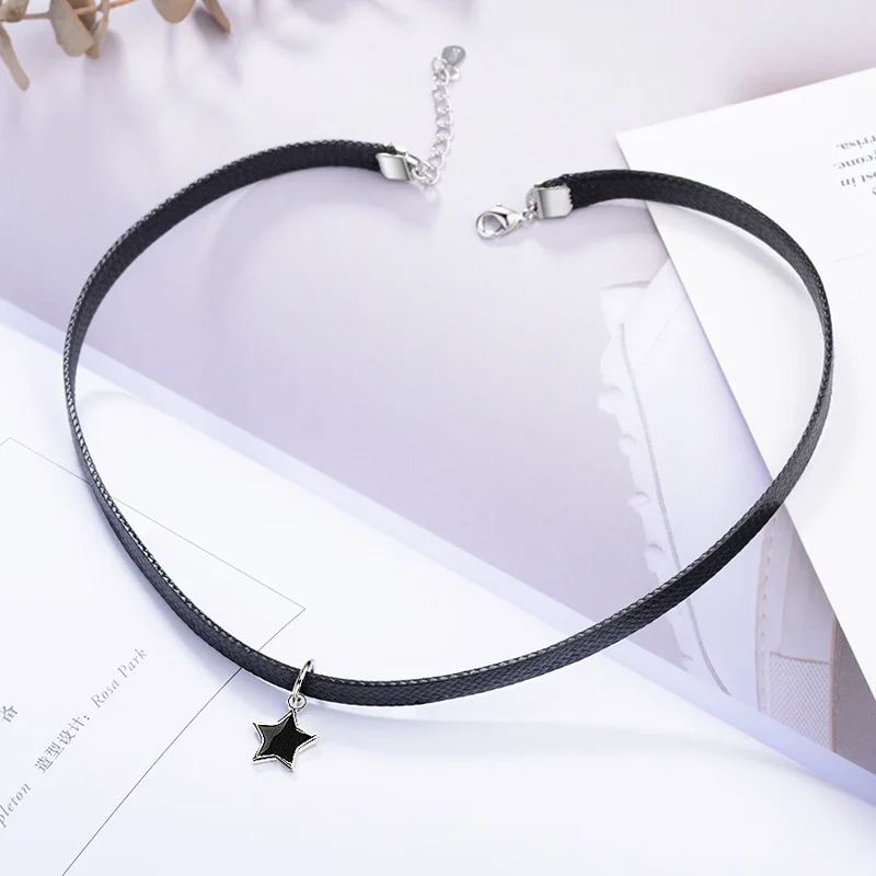 

100% 925 Sterling Silver Fashion Little Star Resin Female Choker Necklaces Jewelry Women Short Black Rope Chains Drop Shipping