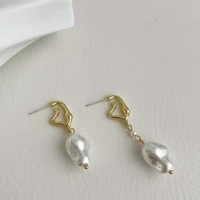 french retro irregular simulated pearl dangle drop earrings for women girls gold color alloy long earring wedding accessories