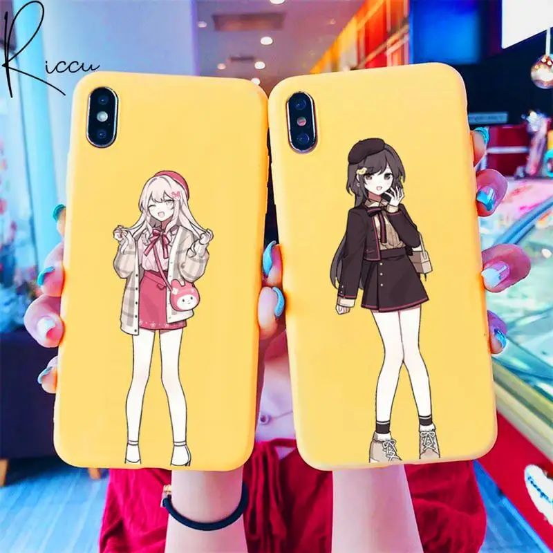 Sexy anime girls Phone Case for iPhone 8 7 6 6S Plus X 5S SE 2020 XR 11 12 Pro mini pro XS MAX Candy yellow Silicone Cases