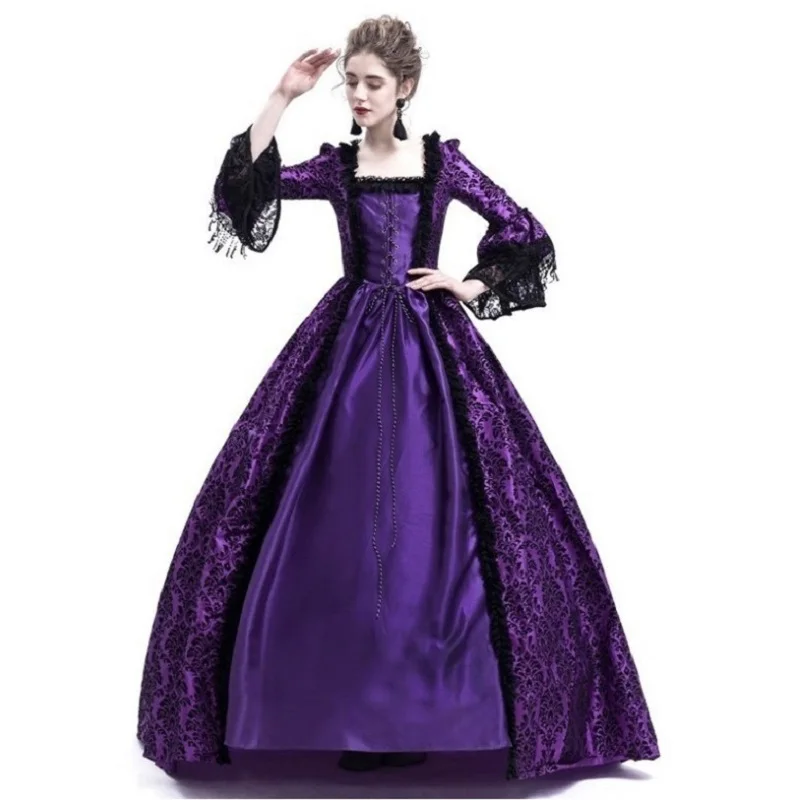 Larp Halloween Velvet Witch Princess noble Long Dress Adult Costume Cosplay Outwear Gothic Medieval Dress trumpet Queen Costume