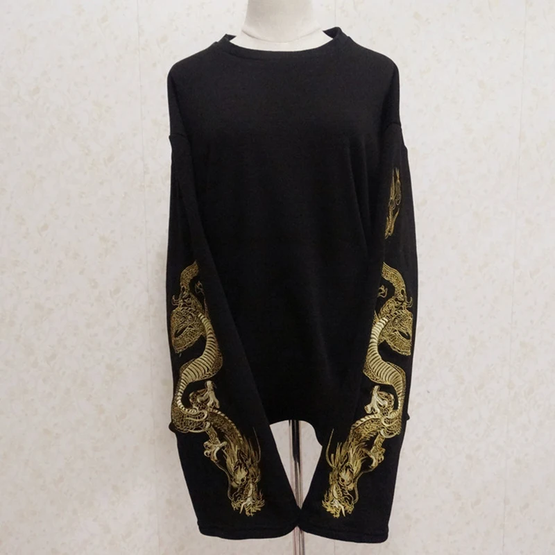 Модные повседневные свободные женские свитшоты топы с вышивкой дракона свитер