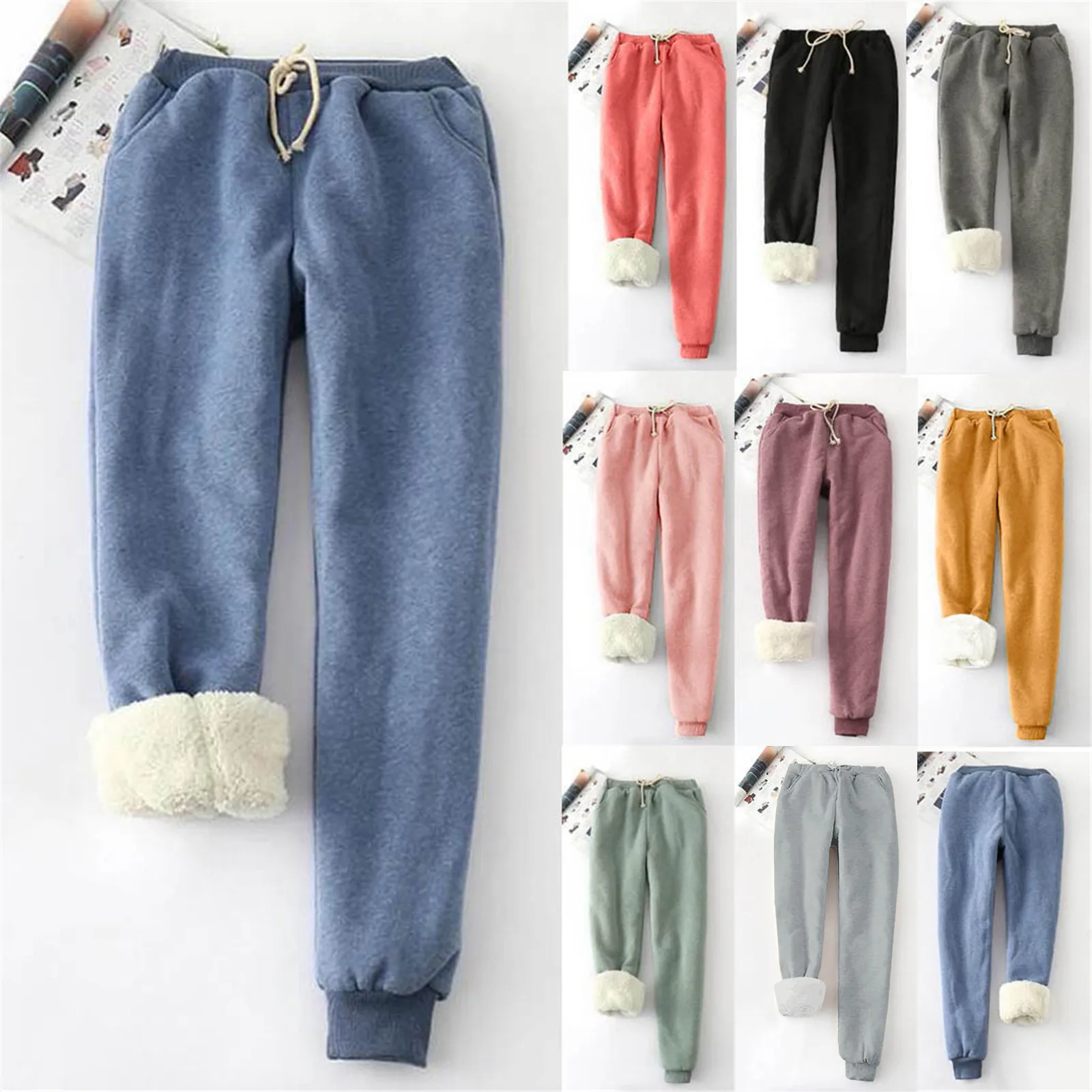 

Ladies Pure Color Big Yard Filling Loose Thickening Show Thin Warm Pants Trousers