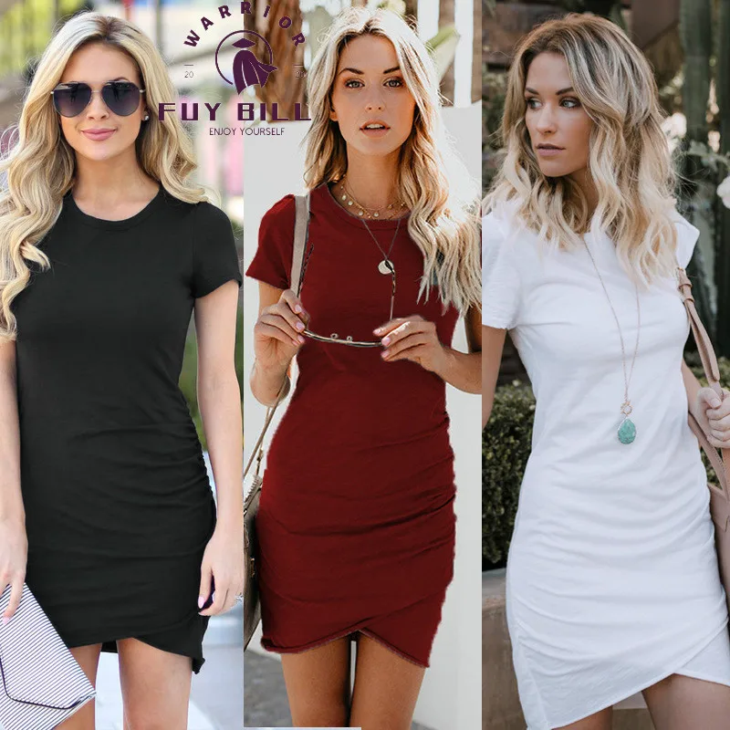 Женское платье с коротким рукавом FUYBILL асимметричное сексуальное круглым