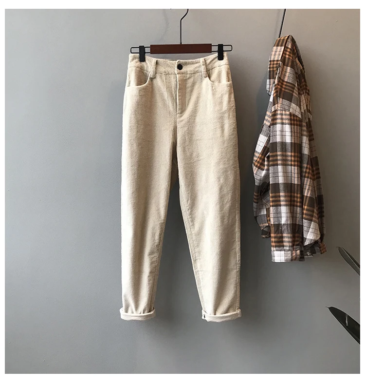 Corduroy Pants Women Winter Autumn Thick Casual Trousers High Waist Straight Pant Full Length Harem Pants