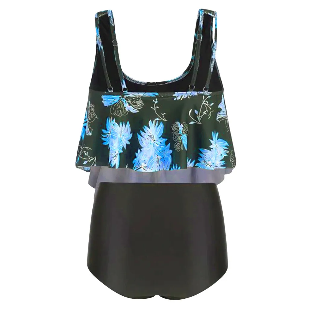 Women's large size sexy print ruffled solid bikini set beachwear one-piece swimsuit with push-up set#gh |