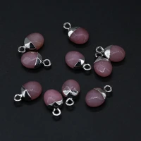 4pc hot sale natural faceted oblate semi precious stones fashion white stone plus pink pendant diy jewelry accessories 8x13mm