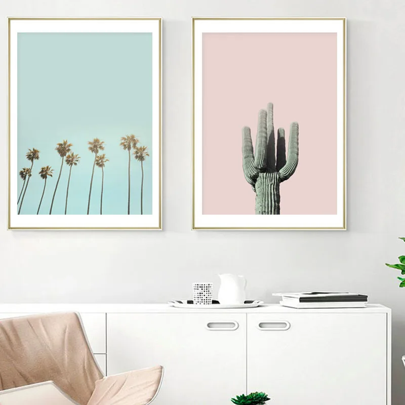

Minimalist Cacti Canvas Painting Palm Tree Wall Pictures for Living Decor Larger Art Desert Cactus Botanical Posters and Prints