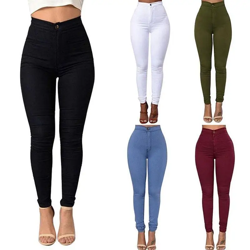 

Pencil Jeans Womens Stretch Casual Denim Skinny Pants High Waist Slim Trousers